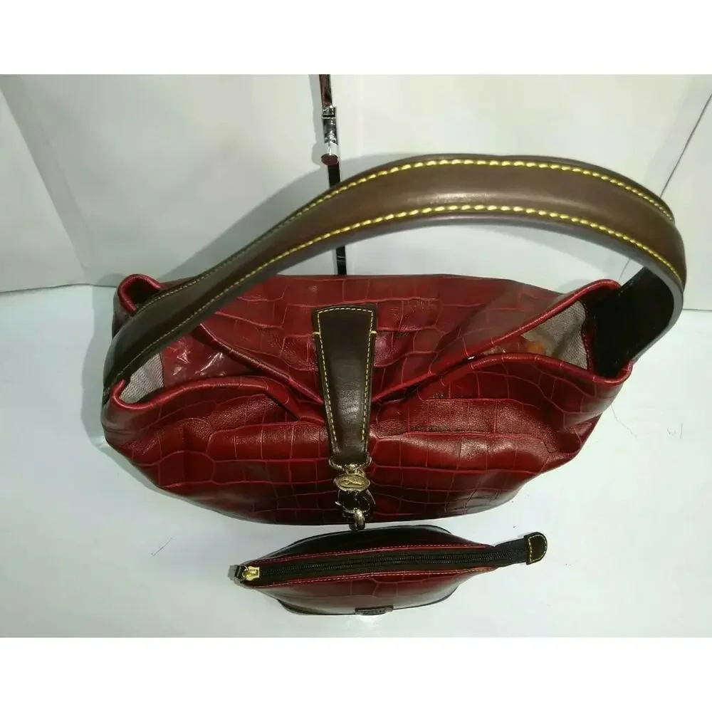Dooney & Bourke Maroon Leather Croc Embossed Hobo Shoulder Bag W/ Wallet